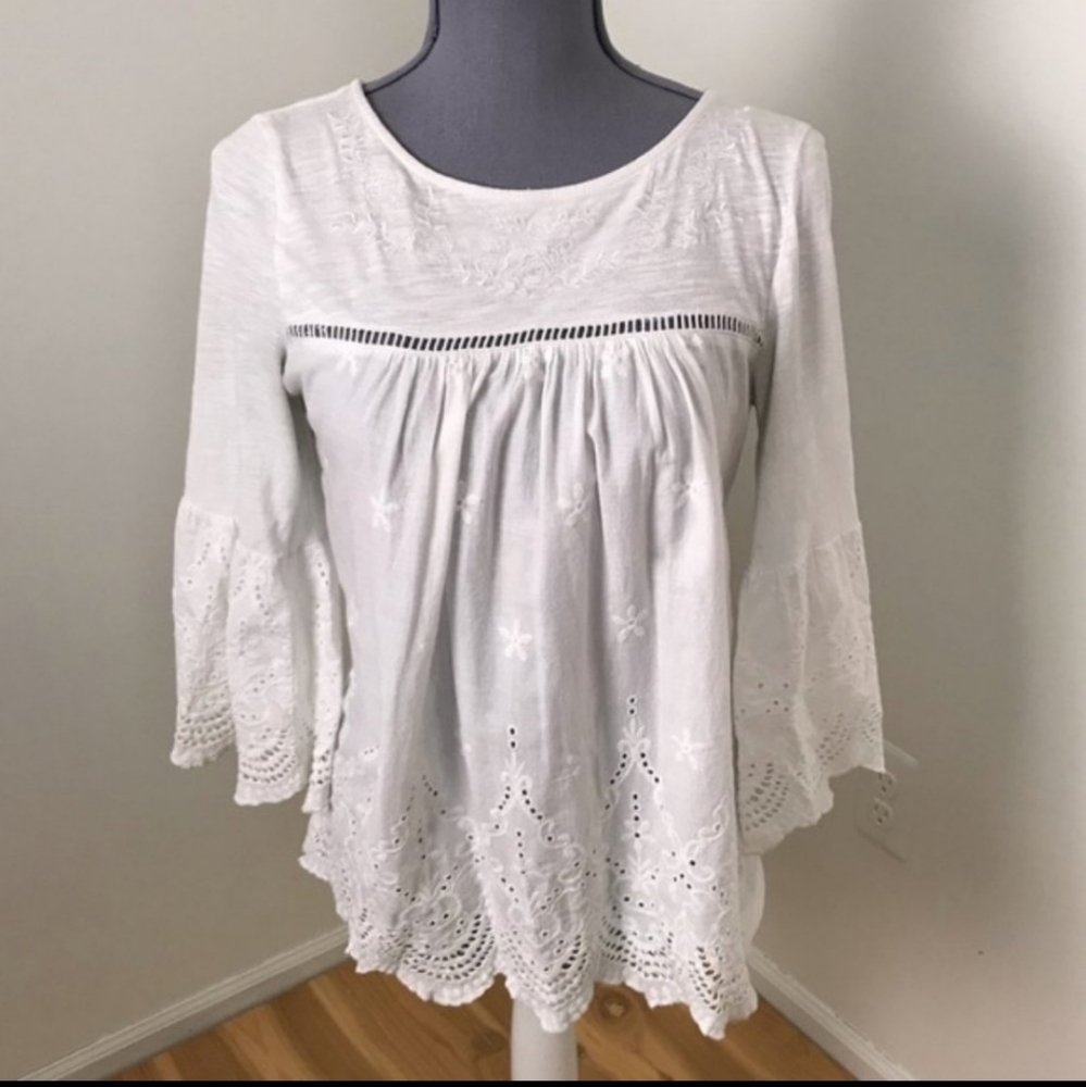 Cupio white eyelet lace boho flowy blouse small